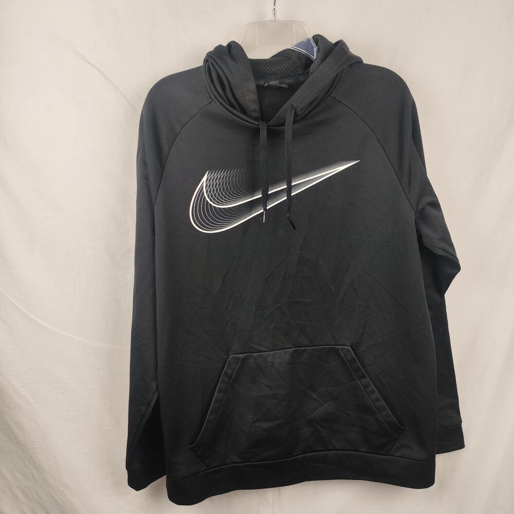 Nike Dri-FIT Hoodie Mens Large Black Pullover Swoosh Graphic Pocket Athletic